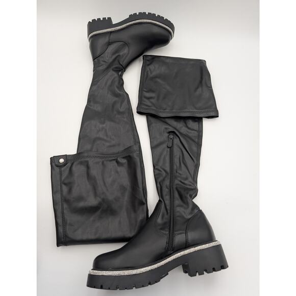 Azalea Wang New Rules Over the Knee Boot Diamante Trim Black Size US7 - Picture 2 of 16